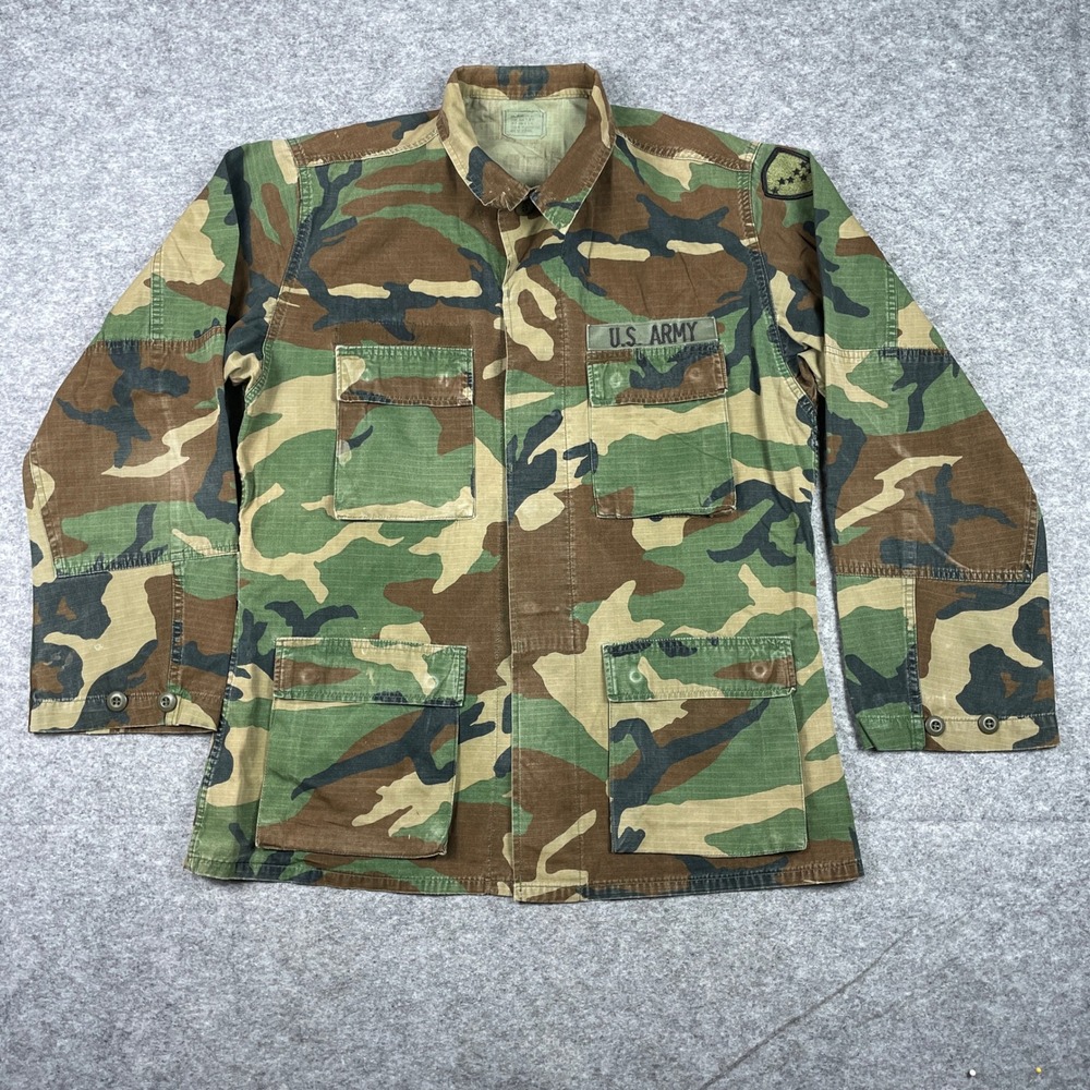 Vintage 1988 US Army Field Coat Mens Medium Long Green M81 Woodland Camo Combat